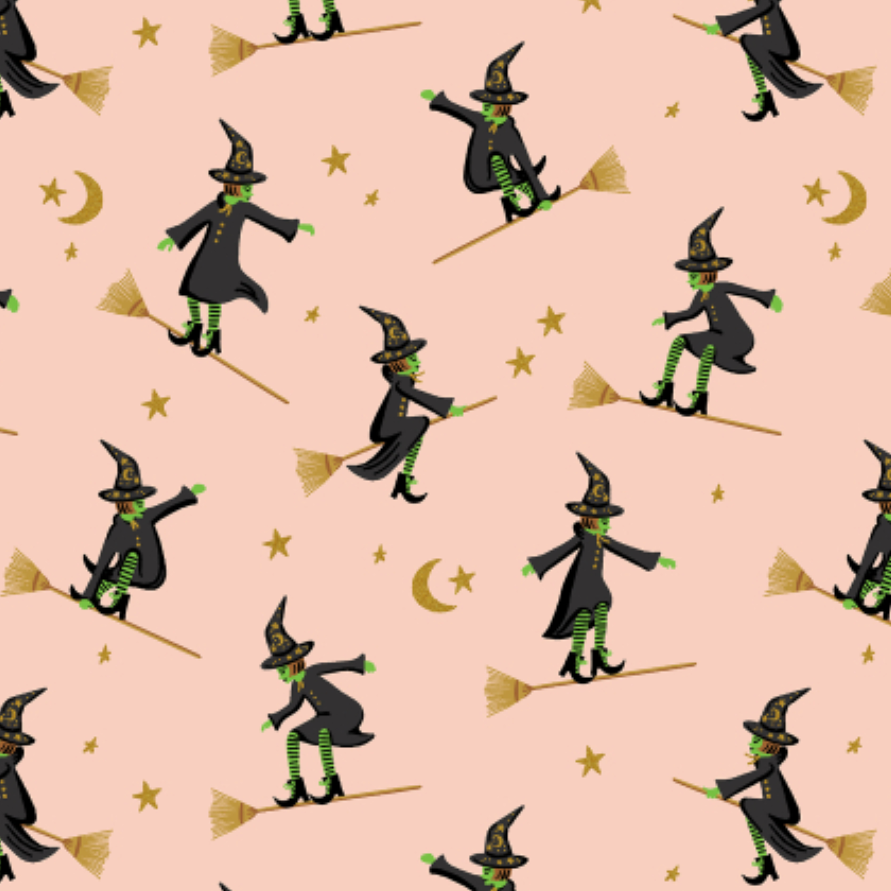 Cotton + Steel Halloween Wicked Witches Blush Metallic