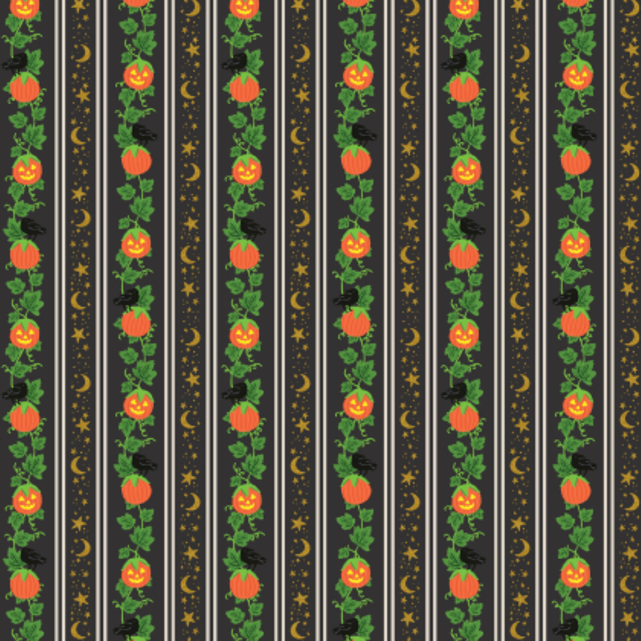 Cotton + Steel Halloween Pumpkin Patch Black Metallic
