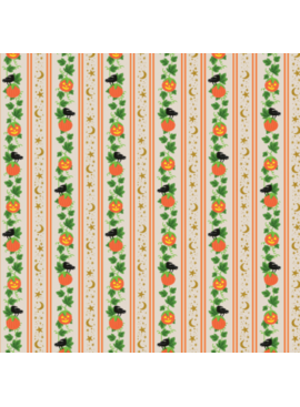 Cotton + Steel Halloween Pumpkin Patch Linen Metallic
