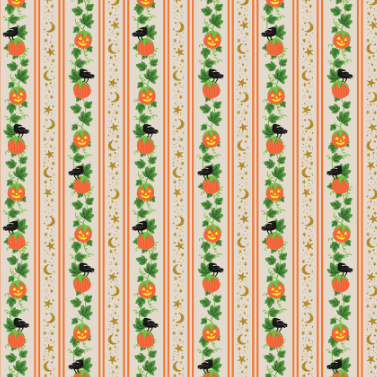 Cotton + Steel Halloween Pumpkin Patch Linen Metallic