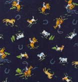 Elite Handworks Shirting Country Diary Horses Navy