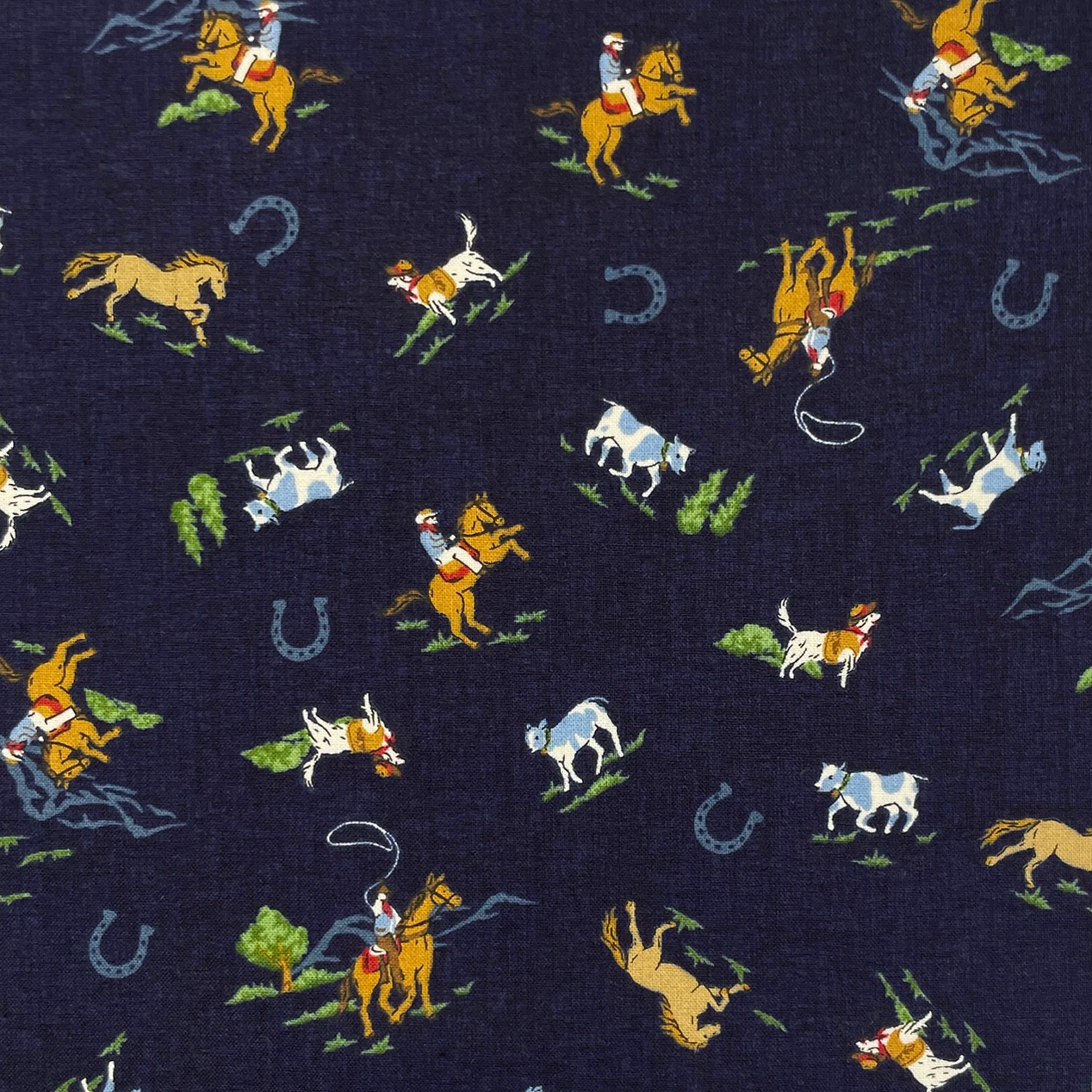 Elite Handworks Shirting Country Diary Horses Navy