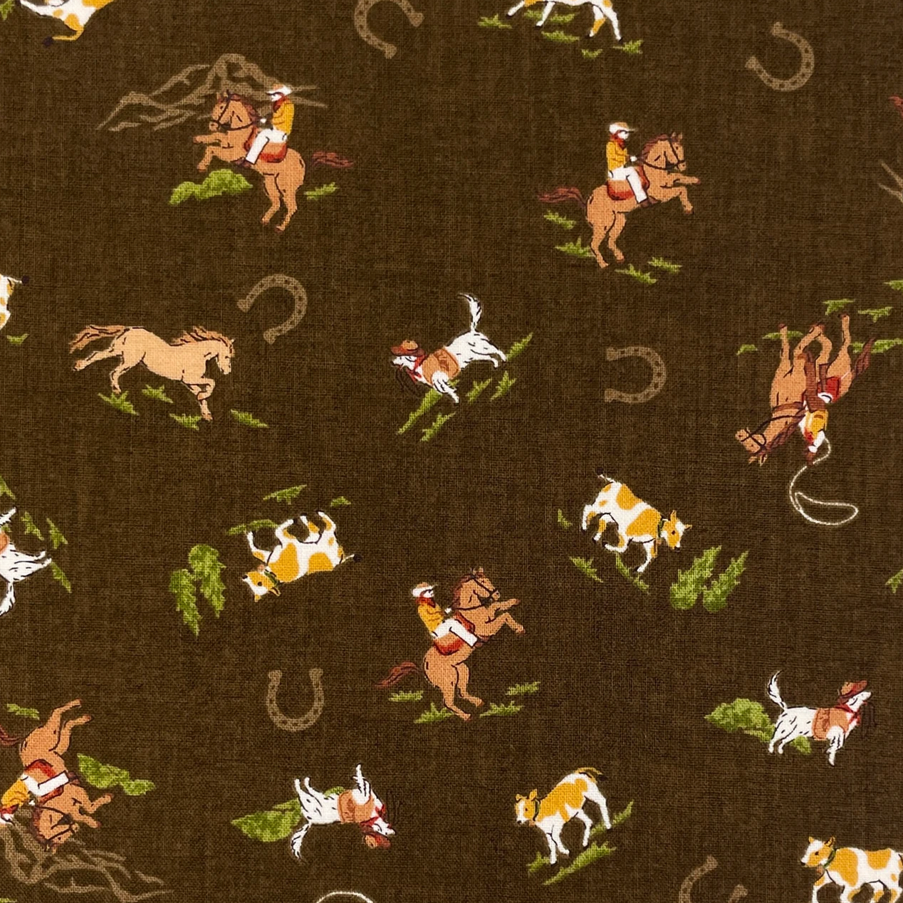 Elite Handworks Shirting Country Diary Horses Brown