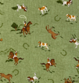 Elite Handworks Shirting Country Diary Horses Green