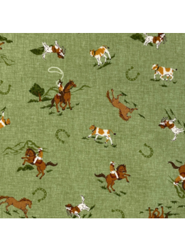 Elite Handworks Shirting Country Diary Horses Green