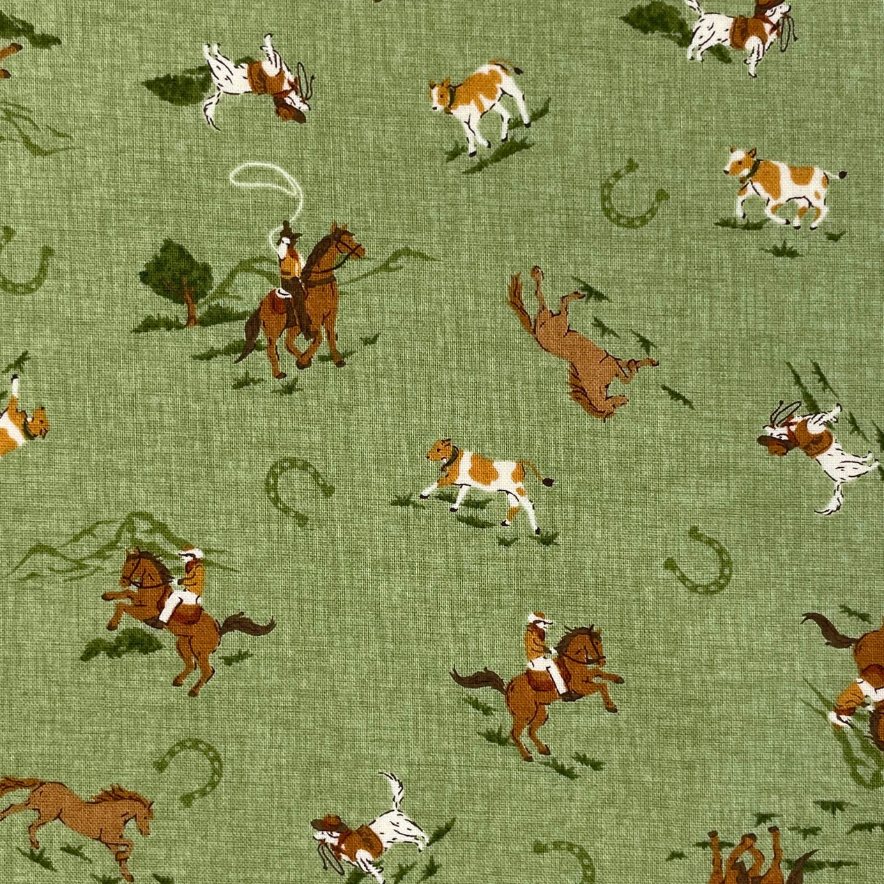 Elite Handworks Shirting Country Diary Horses Green