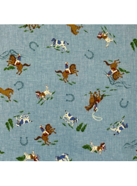Elite Handworks Shirting Country Diary Horses Blue