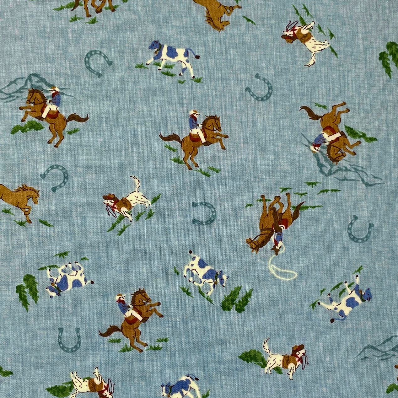 Elite Handworks Shirting Country Diary Horses Blue