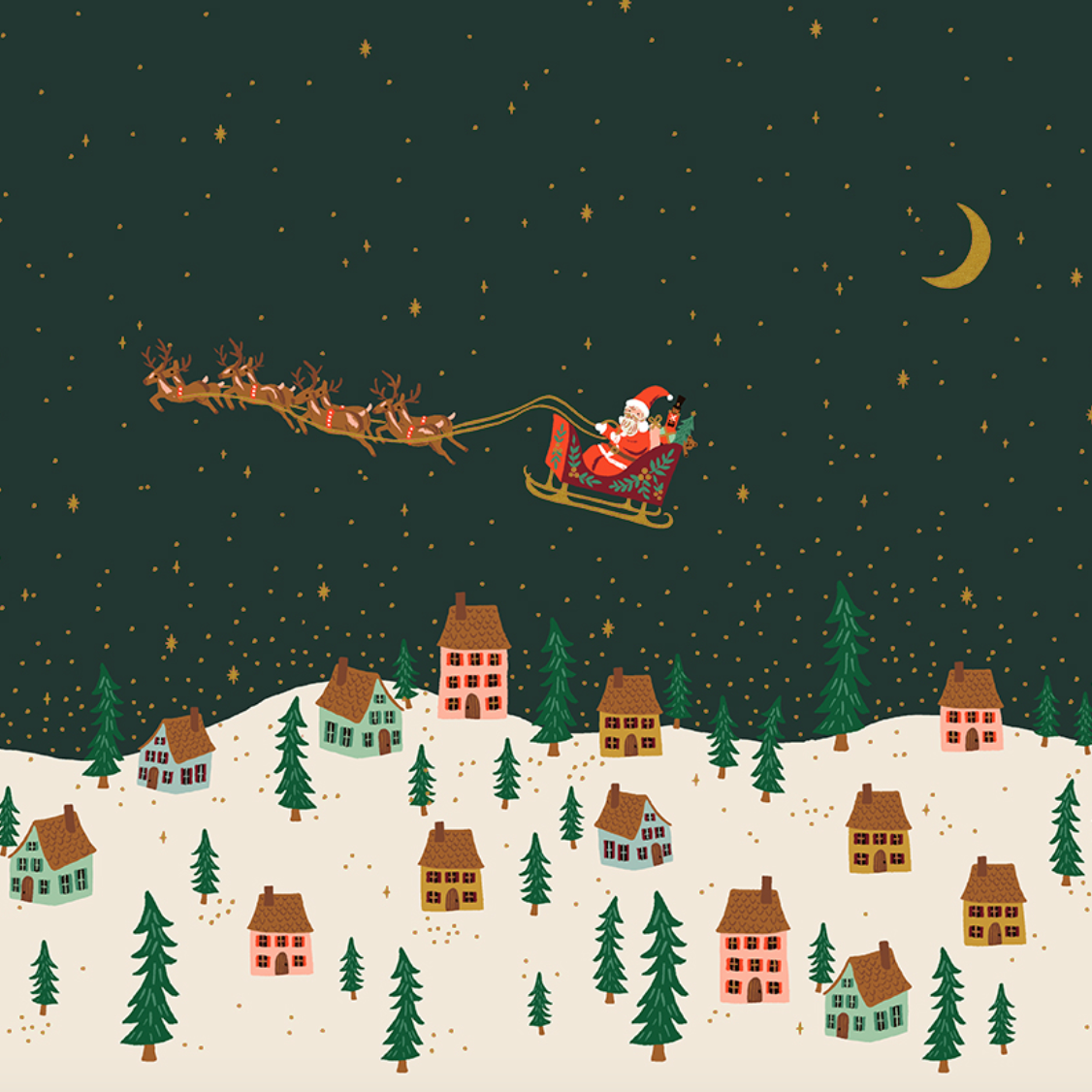 Rifle Paper Co Holiday Classics Santa's Sleigh Metallic Evergreen