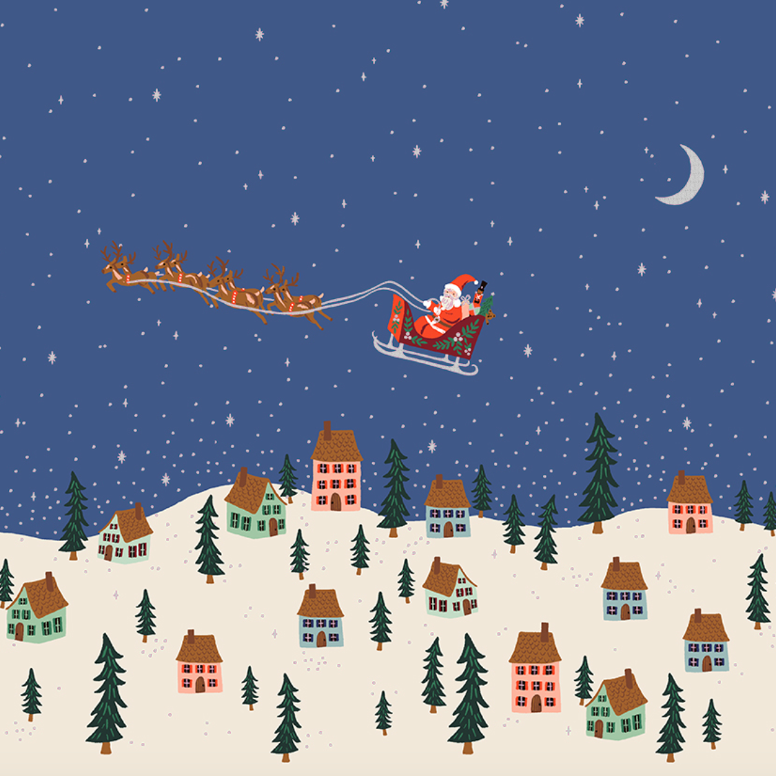 Rifle Paper Co Holiday Classics Santa's Sleigh Metallic Navy