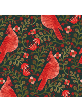 Rifle Paper Co Holiday Classics by Rifle Paper Co. Cardinals Metallic Evergreen Canvas