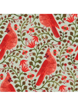 Rifle Paper Co Holiday Classics Cardinals Metallic Mint Canvas