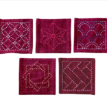 Olympus Tsumugi Cloth Sashiko Coasters Deep Red