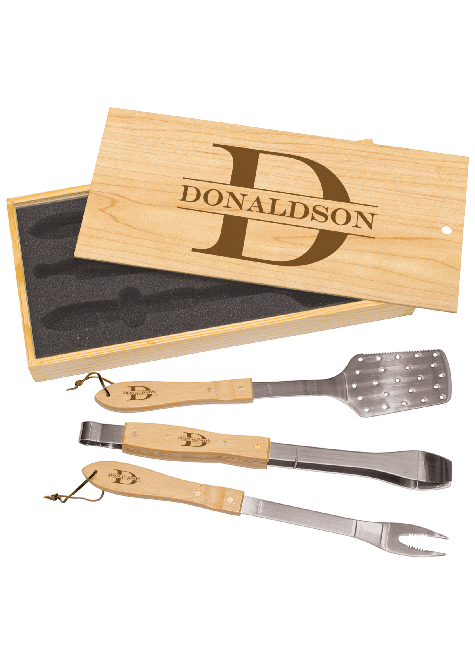 3-Piece BBQ Set in Wooden Pine Box