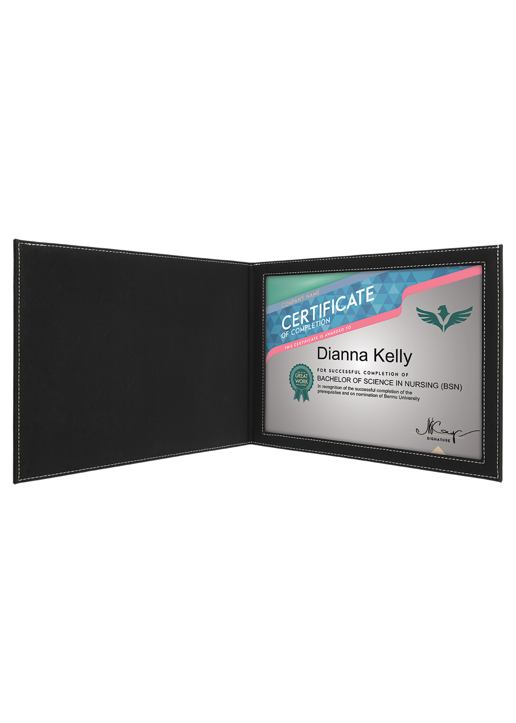 9" x 12"  Laserable Leatherette Certificate Holder for 8 1/2" x 11