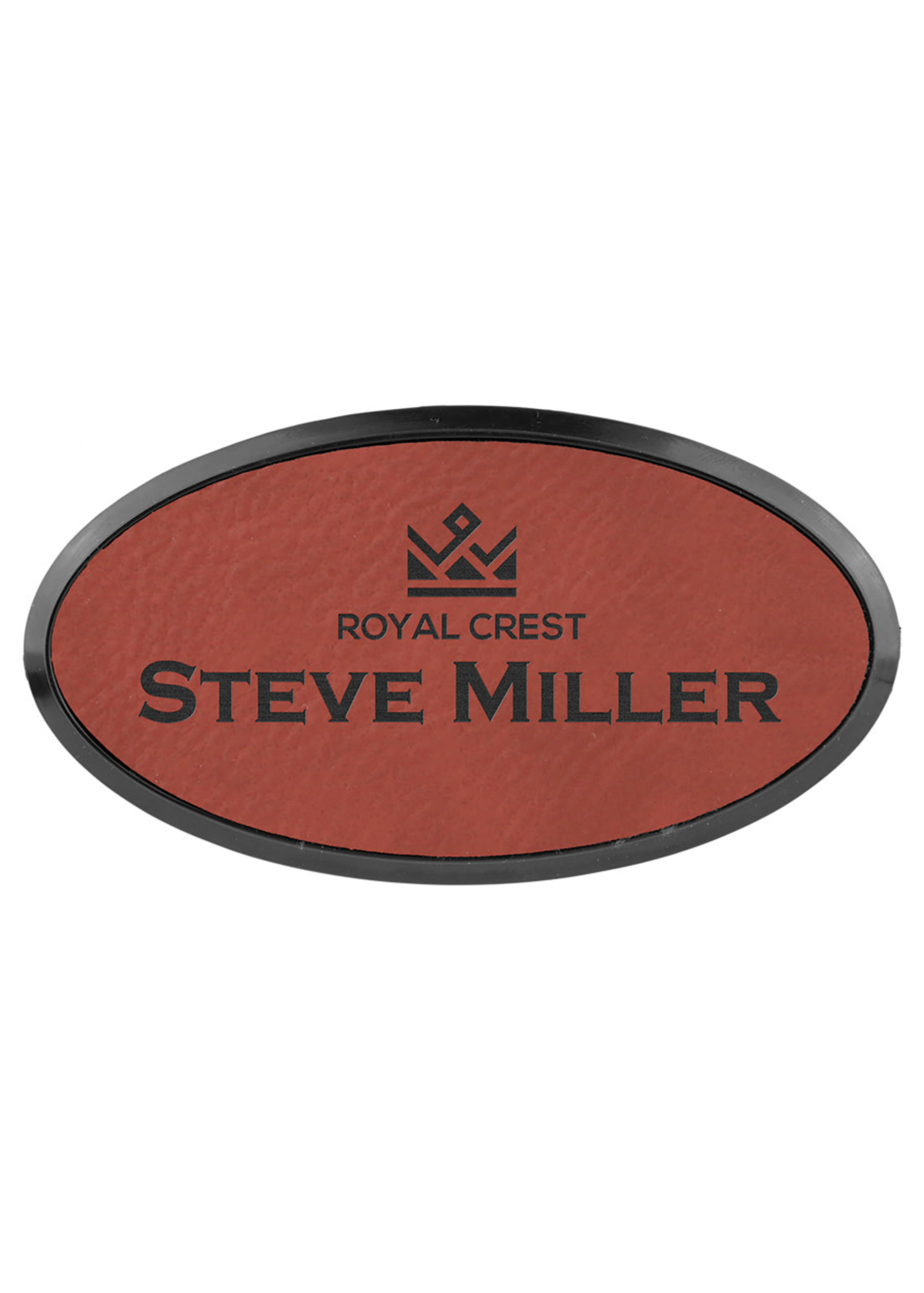 3" x 1 1/2" Laserable Leatherette Oval Badge & Frame