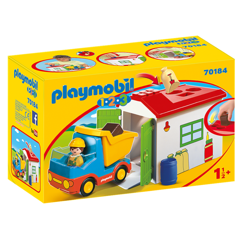 Playmobil 1.2.3 70184 Ouvriers Avec Camion Et Garage