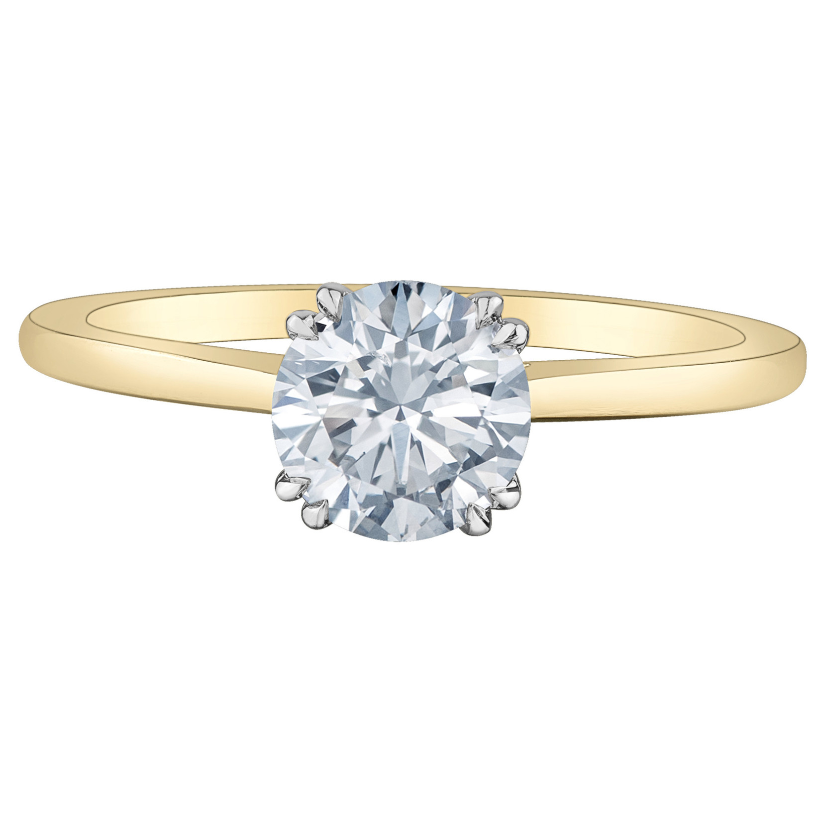 14K YG/WG 1.02CT Round DoubleClaw Cathedral Solitaire