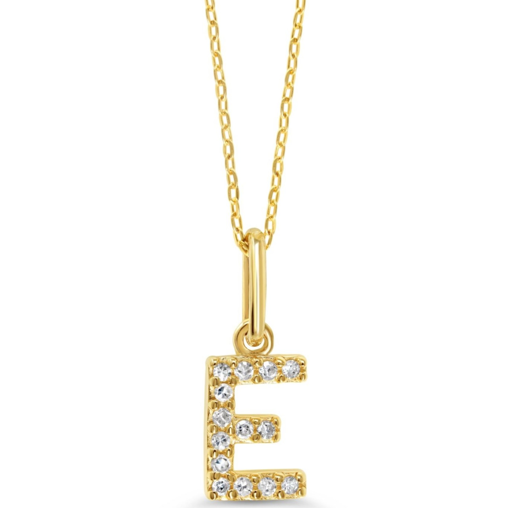 10K YG 0.05CT Diamond Initial E Pendant With Cable Chain