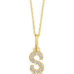 10K YG 0.05CT Diamond Initial S Pendant With Cable Chain