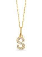 10K YG 0.05CT Diamond Initial S Pendant With Cable Chain