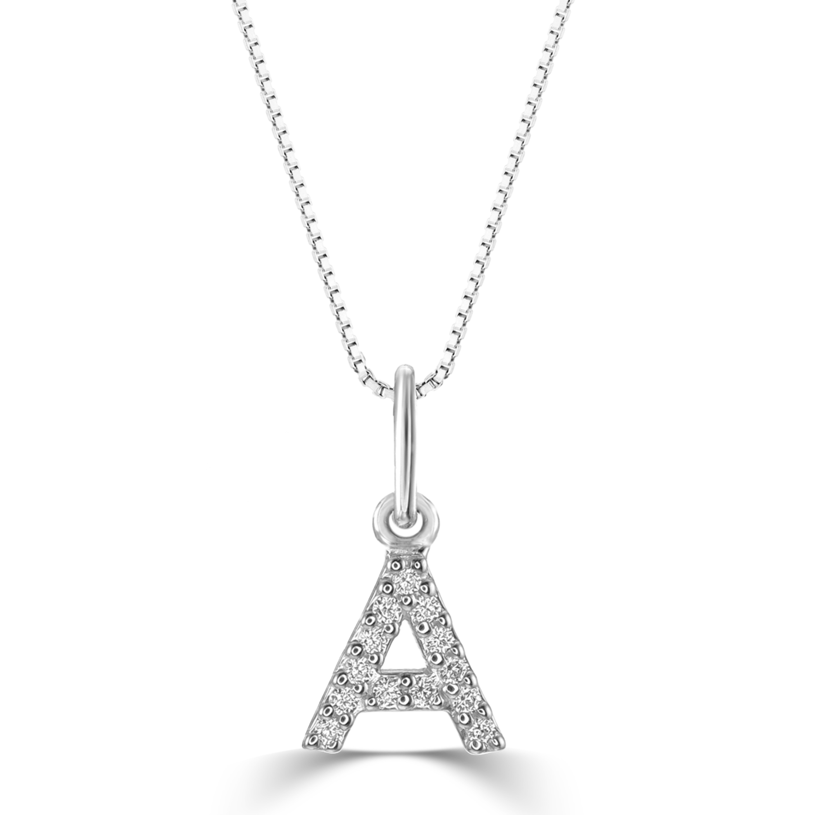 10K WG 0.05CT Diamond Initial A Pendant With Cable Chain
