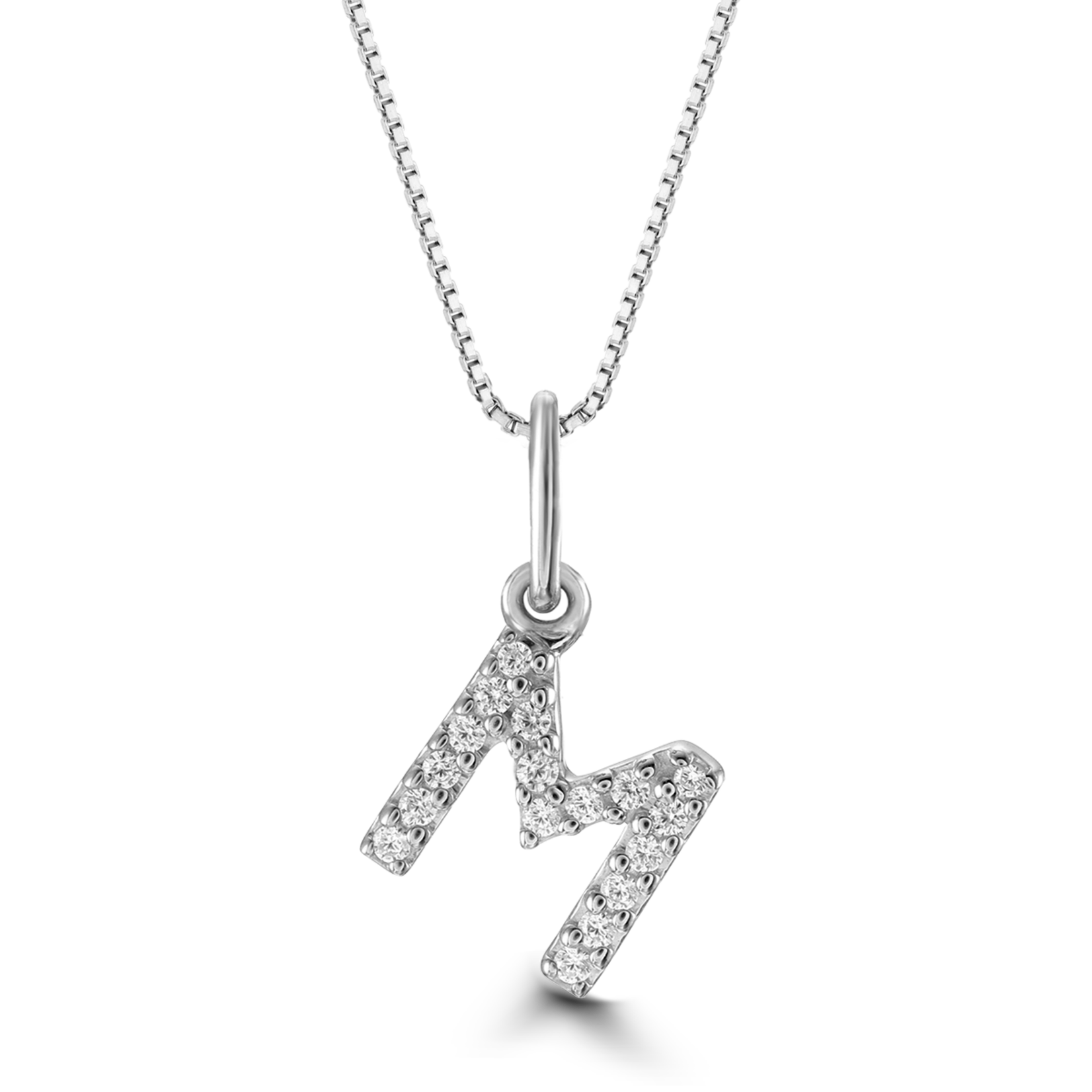 10K WG 0.06CT Diamond Initial M Pendant With Cable Chain