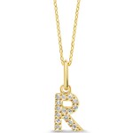 10K YG 0.05CT Diamond Initial R Pendant With Cable Chain