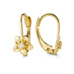 10K Yellow Gold Flower Frenchback Earrings w/Single CZ - 4005B