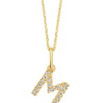 10K YG 0.06CT Diamond Initial M Pendant With Cable Chain