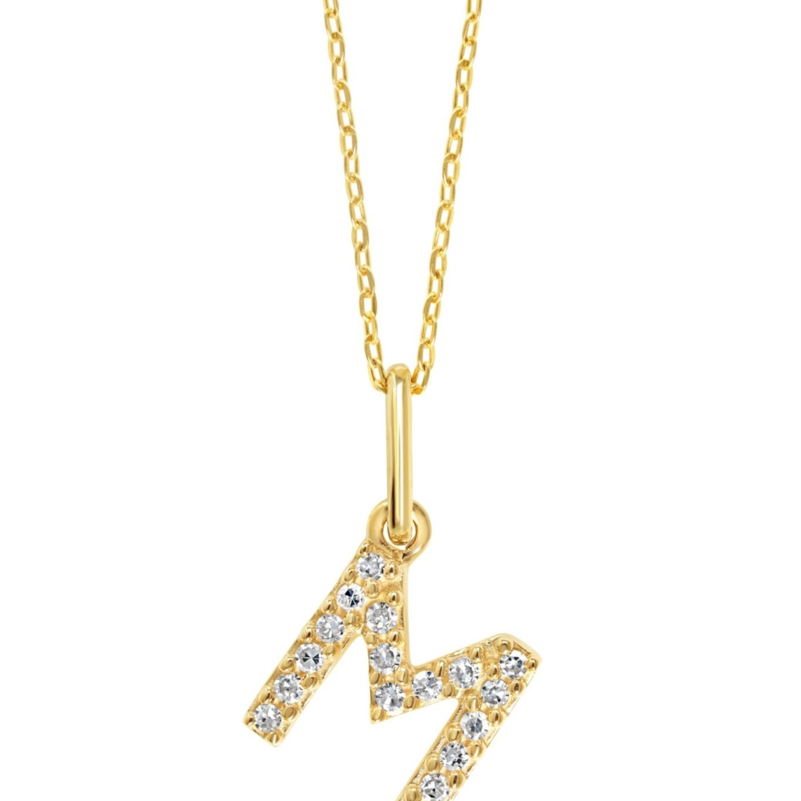 10K YG 0.06CT Diamond Initial M Pendant With Cable Chain