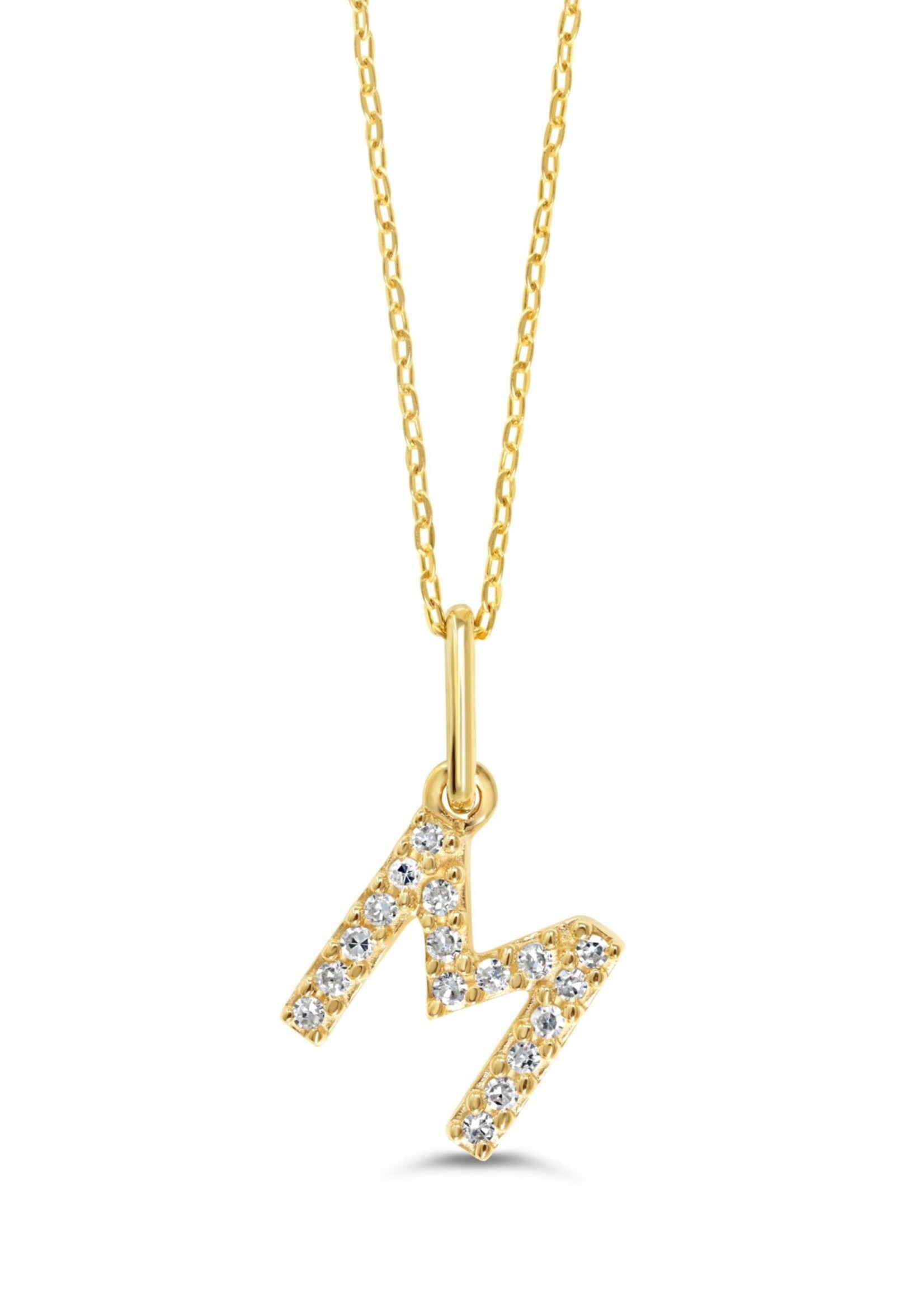 10K YG 0.06CT Diamond Initial M Pendant With Cable Chain