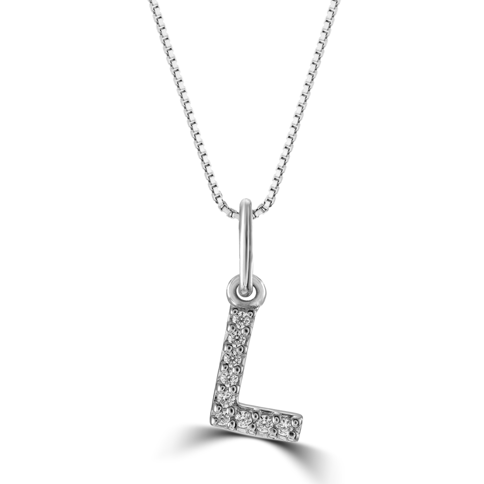 10K WG 0.03CT Diamond Initial L Pendant With Cable Chain