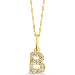 10K YG 0.06CT Diamond Initial B Pendant With Cable Chain