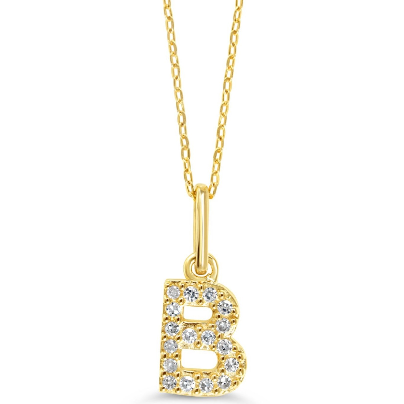 10K YG 0.06CT Diamond Initial B Pendant With Cable Chain