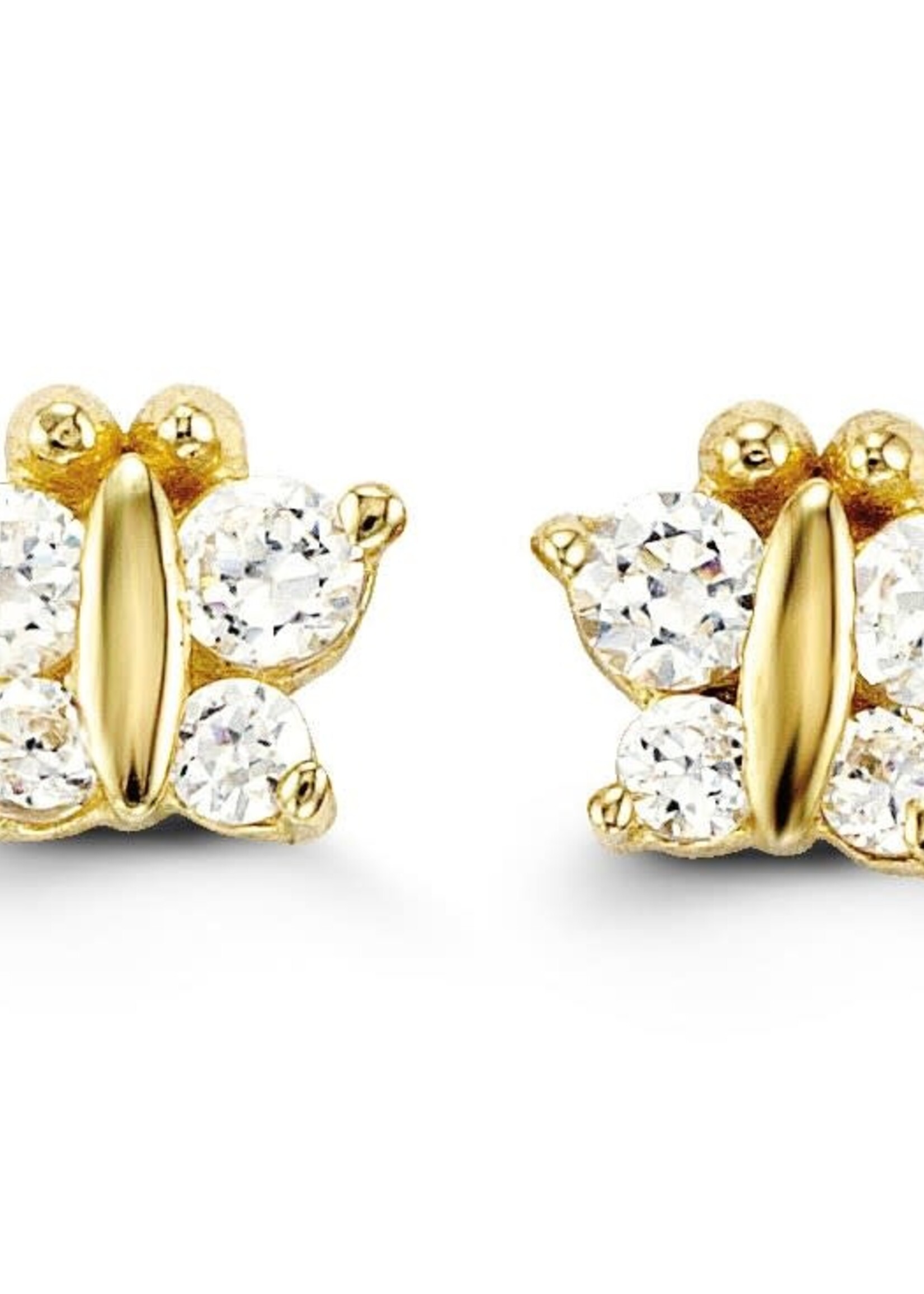 14K Baby Yellow Gold Butterfly Shaped Screwback Stud CZ Earrings