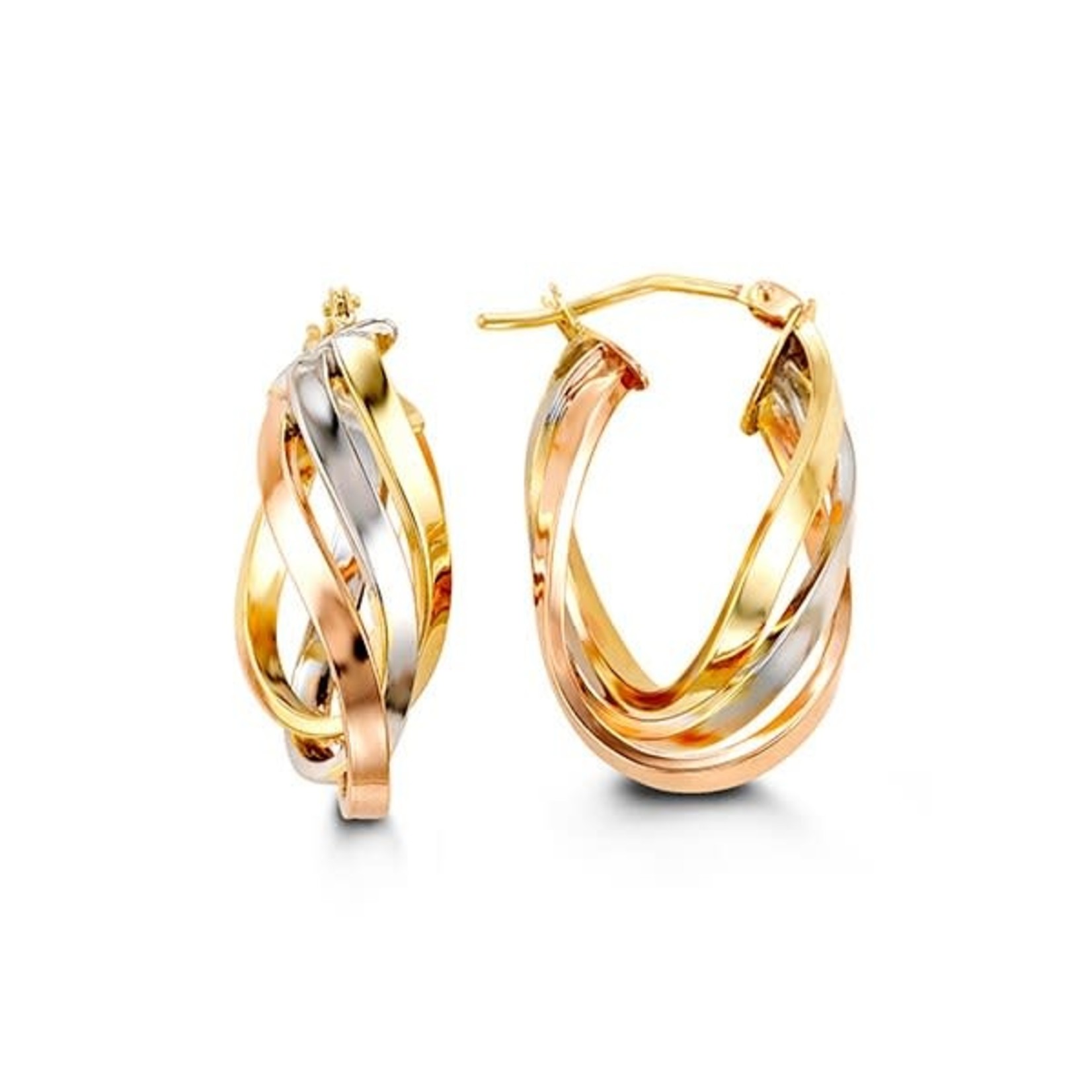 Bella Gold Tower Collection 10K Gold 8x23mm Tri Colour Hoop