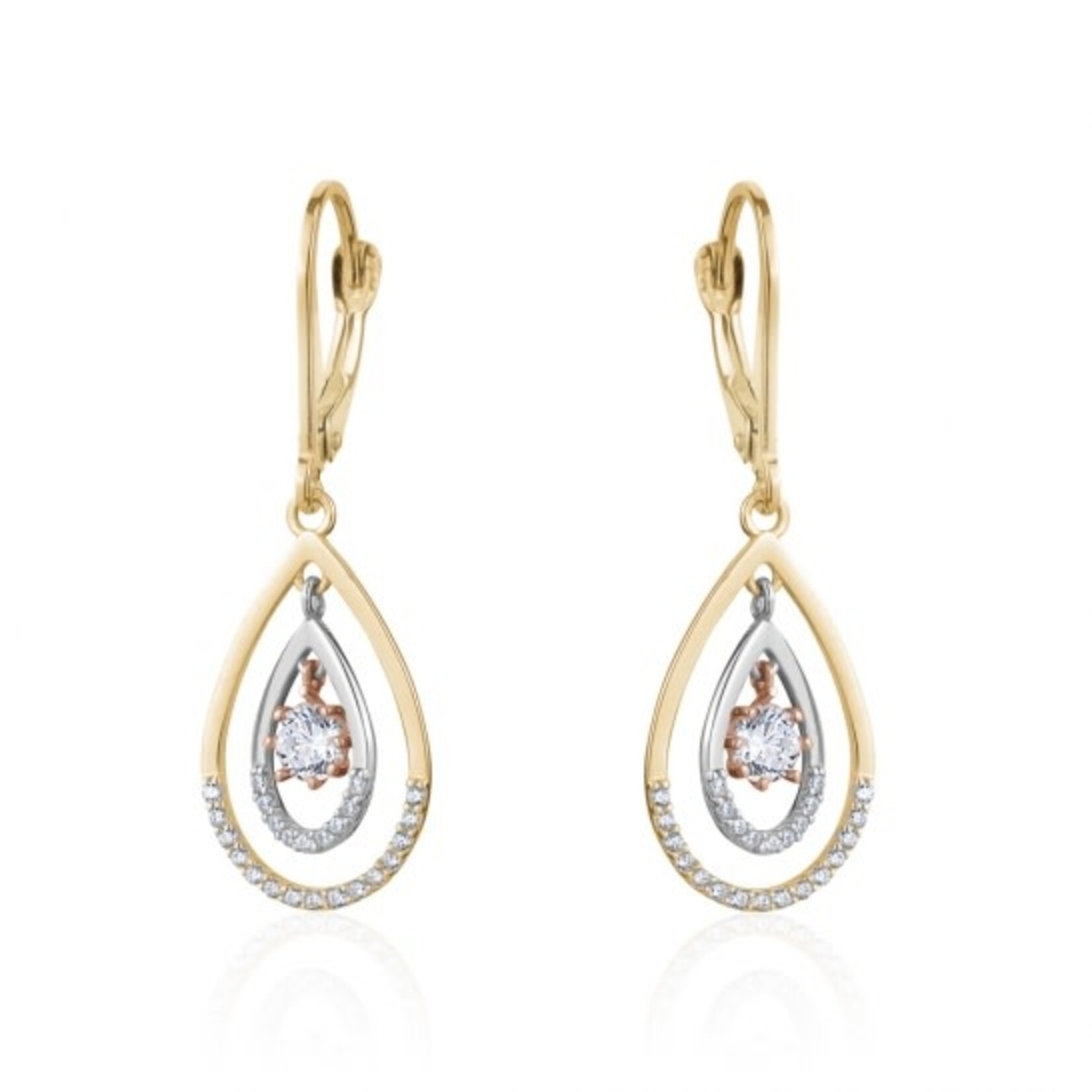 10K Tri Drop Earrings With CZ