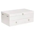 EVERLY WOOD Wood Triple-Lid Drawer White Leaf Green Suede