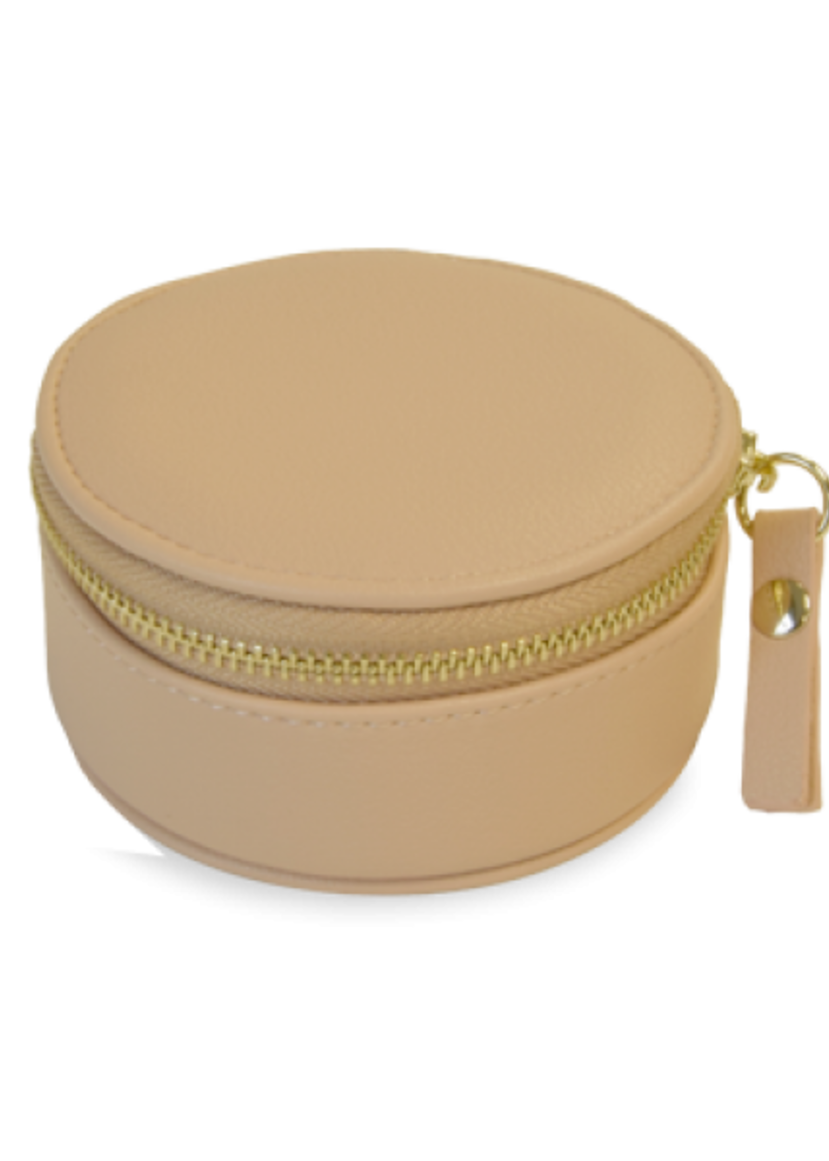 BUFF STOW & GO Mini Fash Veg Leather Travel Zip Buff Round Cream Suede