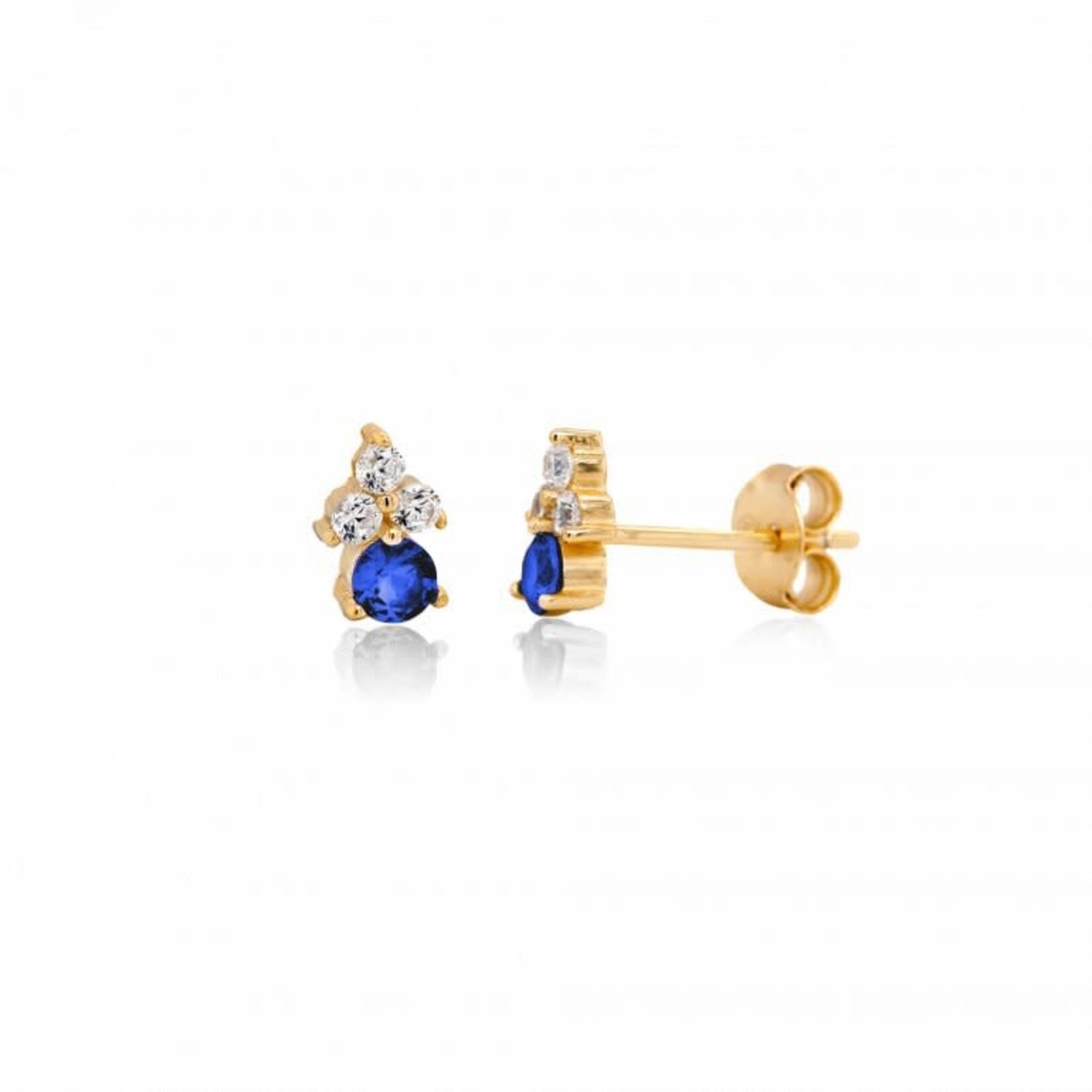 Sterling Silver Gold Vermeil Mini Stone with Tripod CZ Studs Sapphire