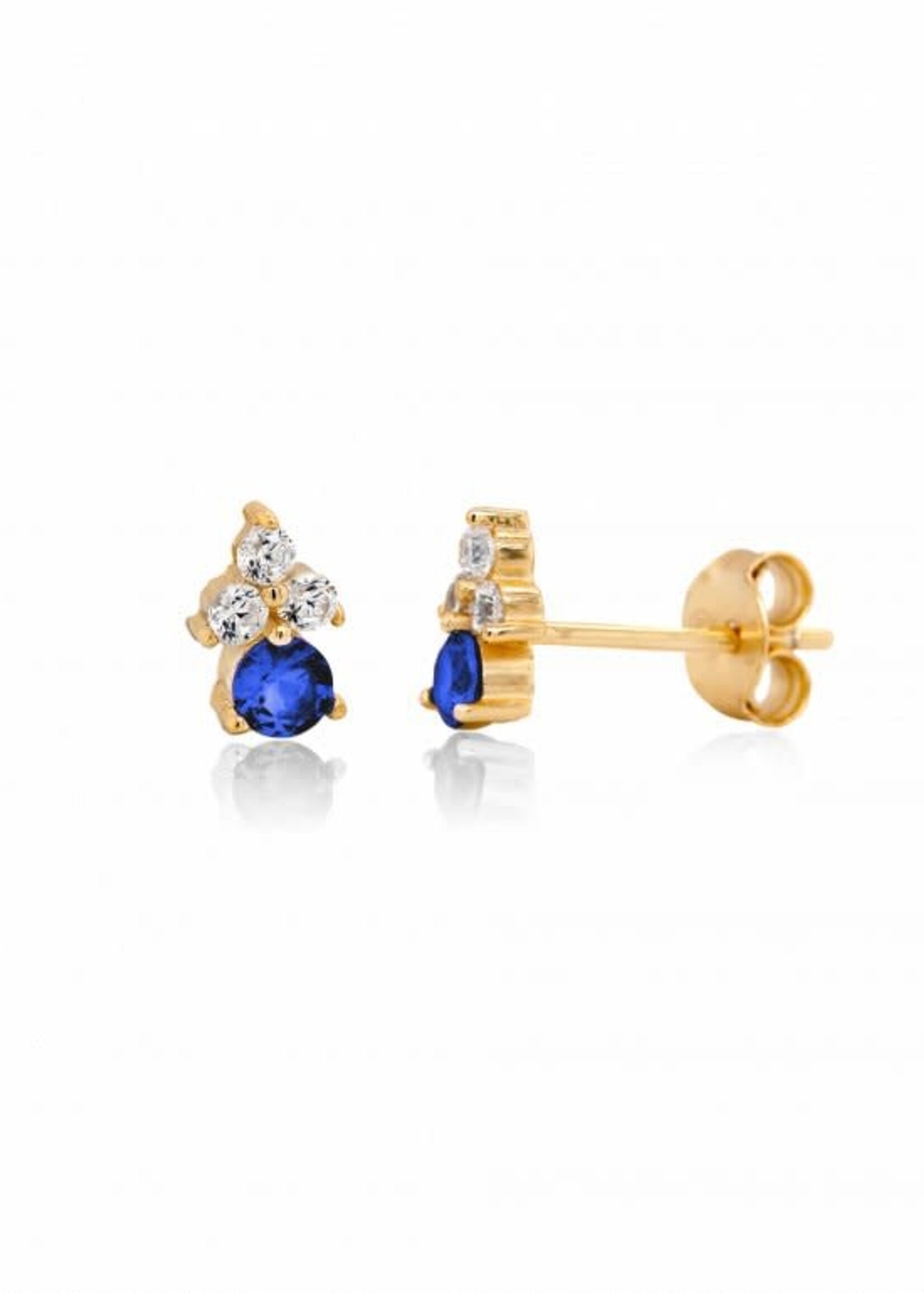 Sterling Silver Gold Vermeil Mini Stone with Tripod CZ Studs Sapphire