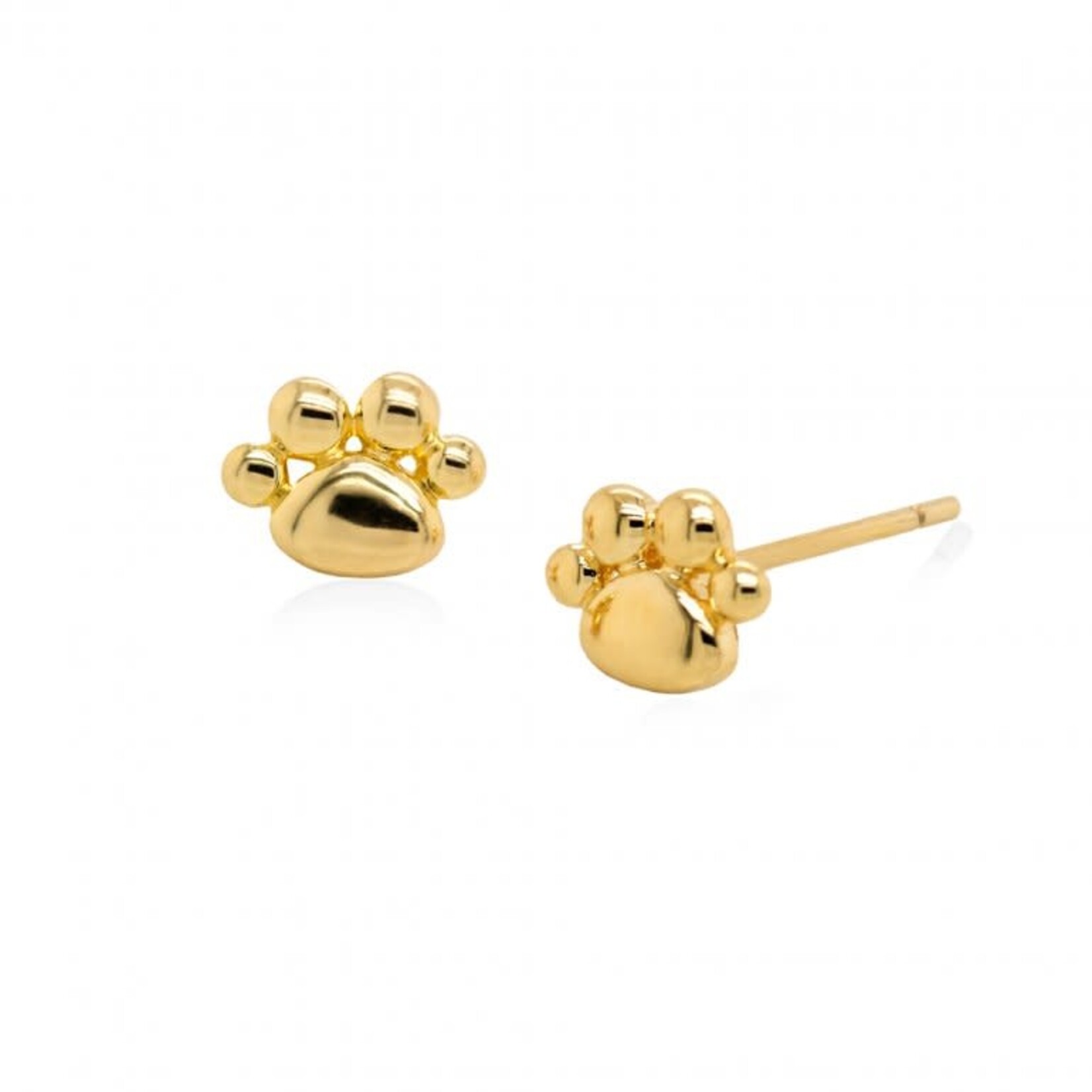Sterling Silver Puffy Pet Paw Stud Earrings Gold