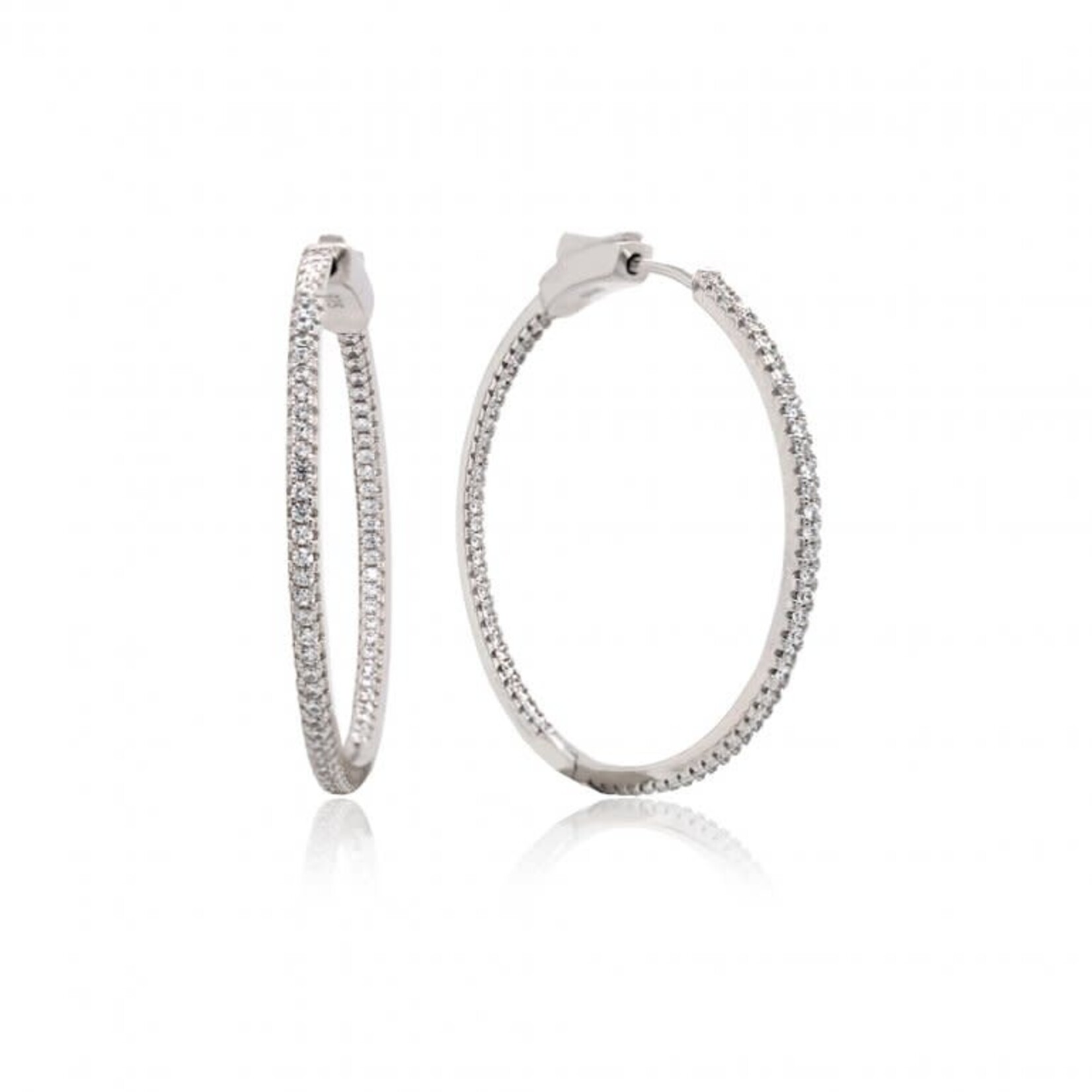 Sterling Silver RH Plated CZ 40MM Hoops