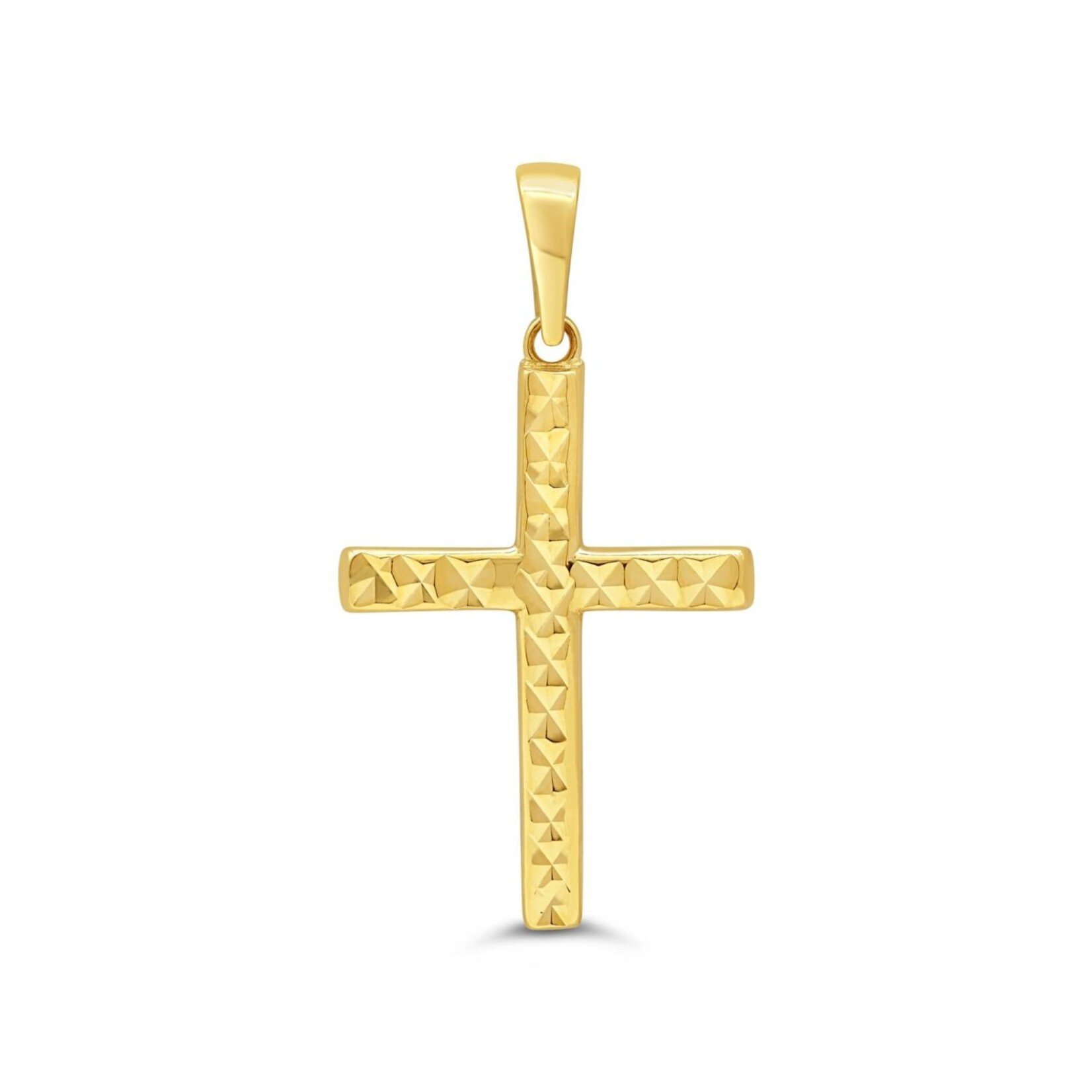 10K Faith Yellow Gold Solid Diamond Cut Cross Pendant - 3103B