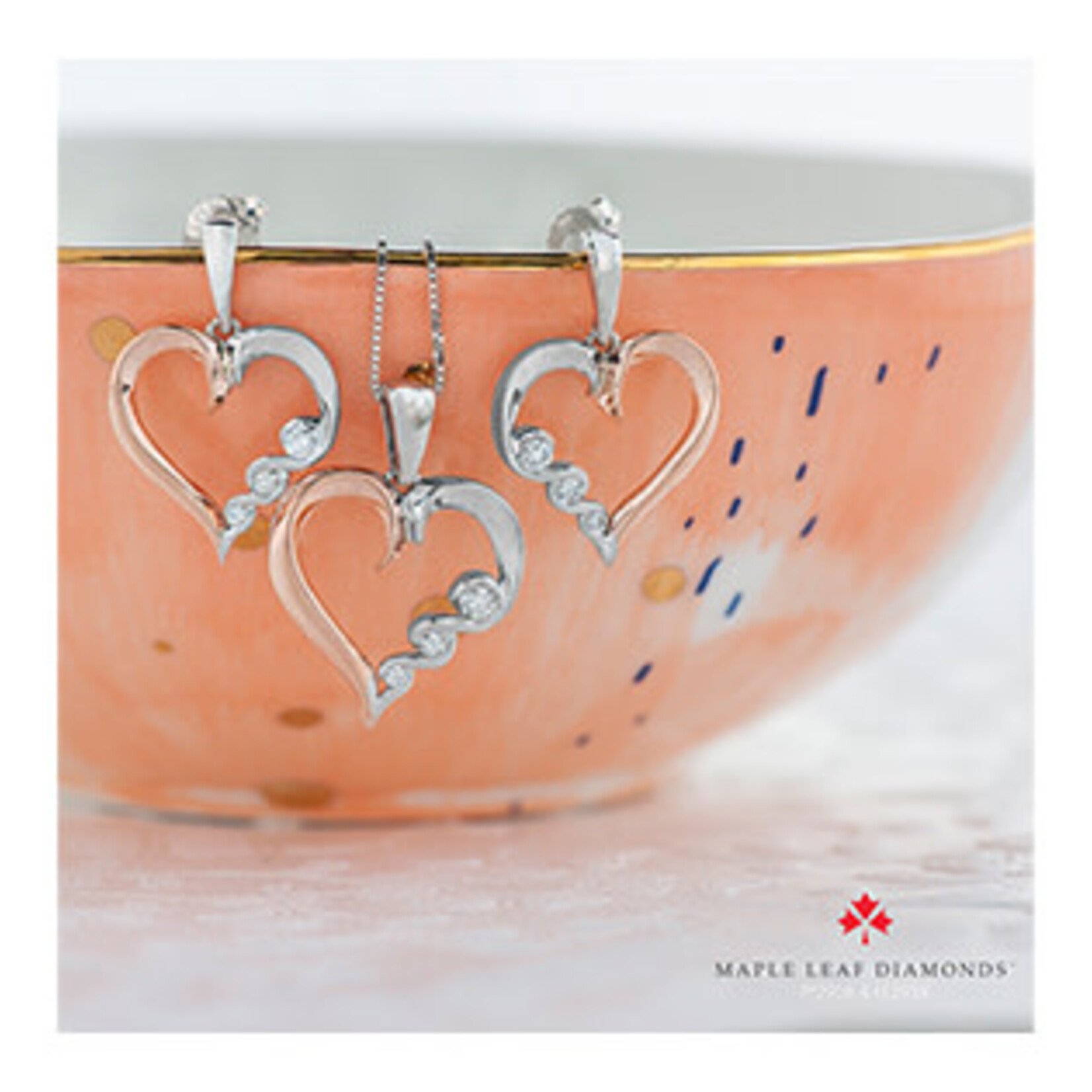 Maple Leaf Diamonds 10K WG/RG 1 CD#MLR795332 Round .04CT Diamond Heart Pendant