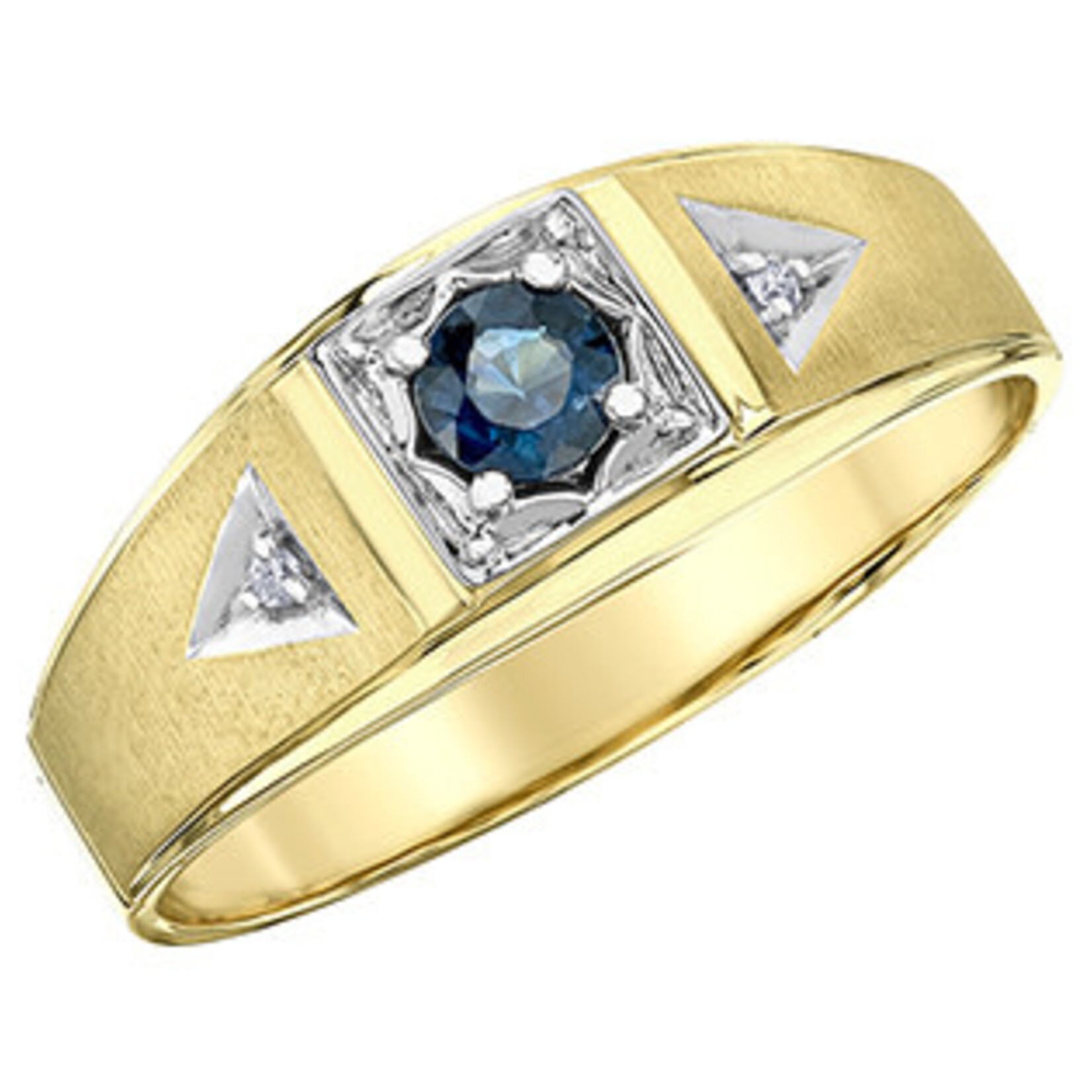 10K YG 1 Sapphire 4mm 2 Diamond FC .016CT Ring