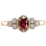 Maple Leaf Diamonds 14K YG 1 Ruby 6x4mm w/6 Diamonds Ring