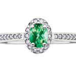 10K WG 1 Emerald 5x4mm 0.13ctw Diamond Ring