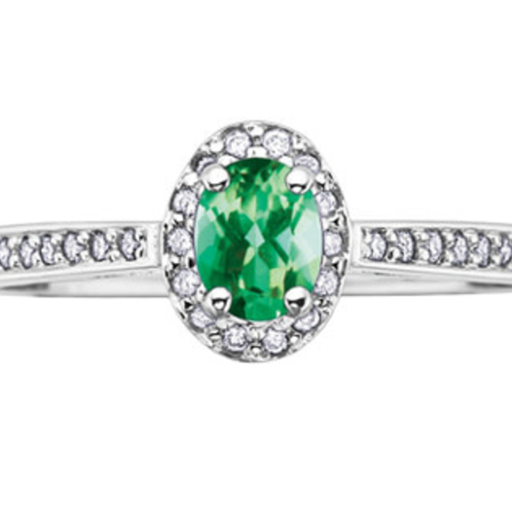 10K WG 1 Emerald 5x4mm 0.13ctw Diamond Ring